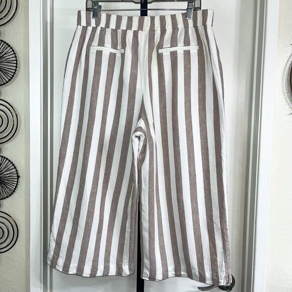 Lauren Conrad Linen Blend Cropped High Rise Pants - Tan White Stripe, Size L - Picture 3 of 8